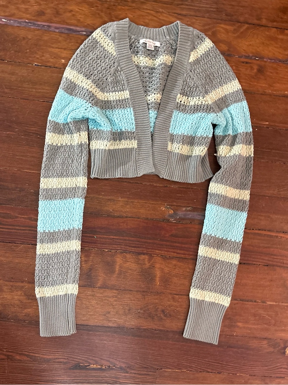 American Eagle outfitters blue striped cropped knit cardigan sweater size M